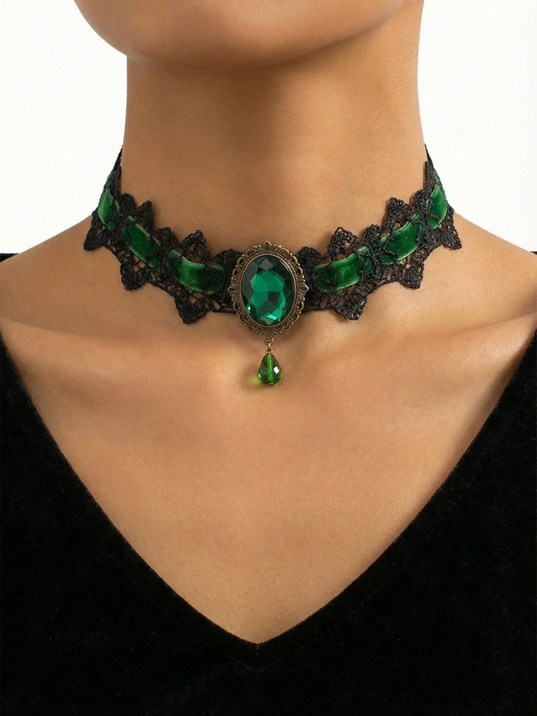 Green Lace Choker with lace and decorative accents | N3004GREEN | image 2