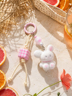 White flocked rabbit keychain and bag charm | KCA081-01 | image 2
