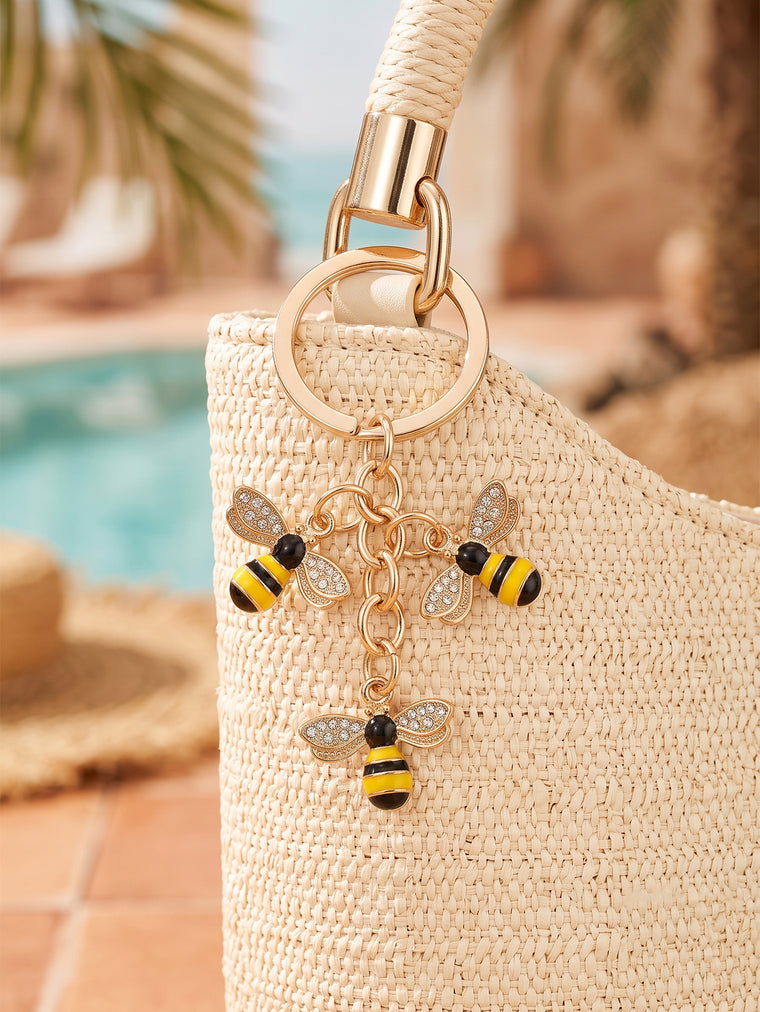 Gold-tone bee keychain with round ring | KCA092-01 | image 2