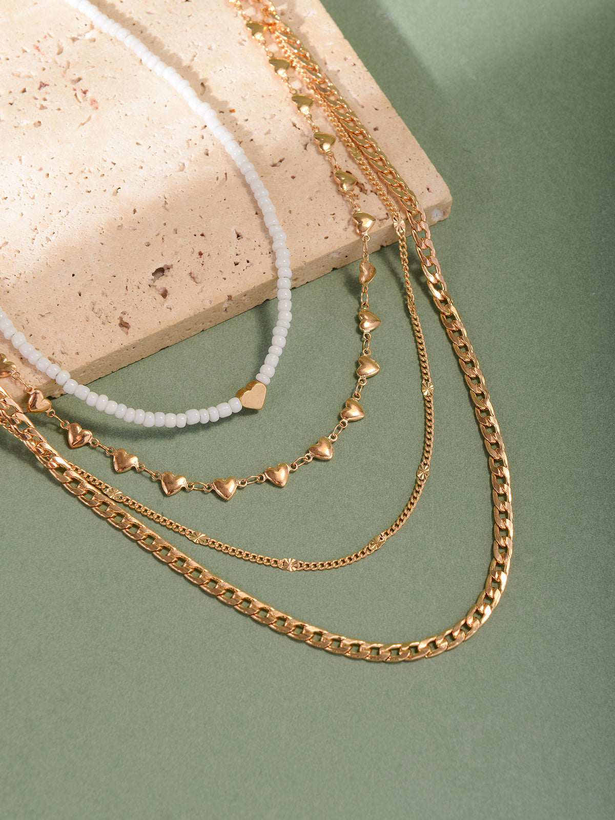 White Seed Bead Heart Layered Necklace with zinc-alloy hardware | NA582-01 | image 2
