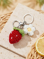 Handwoven strawberry flower keychain in red | KCA082-01 | image 2