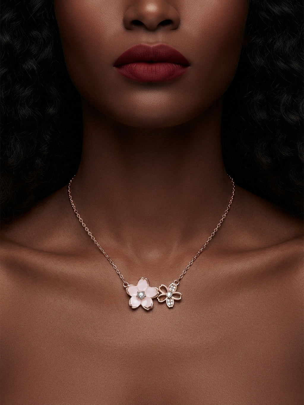 Rose Gold-Tone Mother-of-Pearl Blossom Necklace with alloy hardware | NA899-01 | image 2