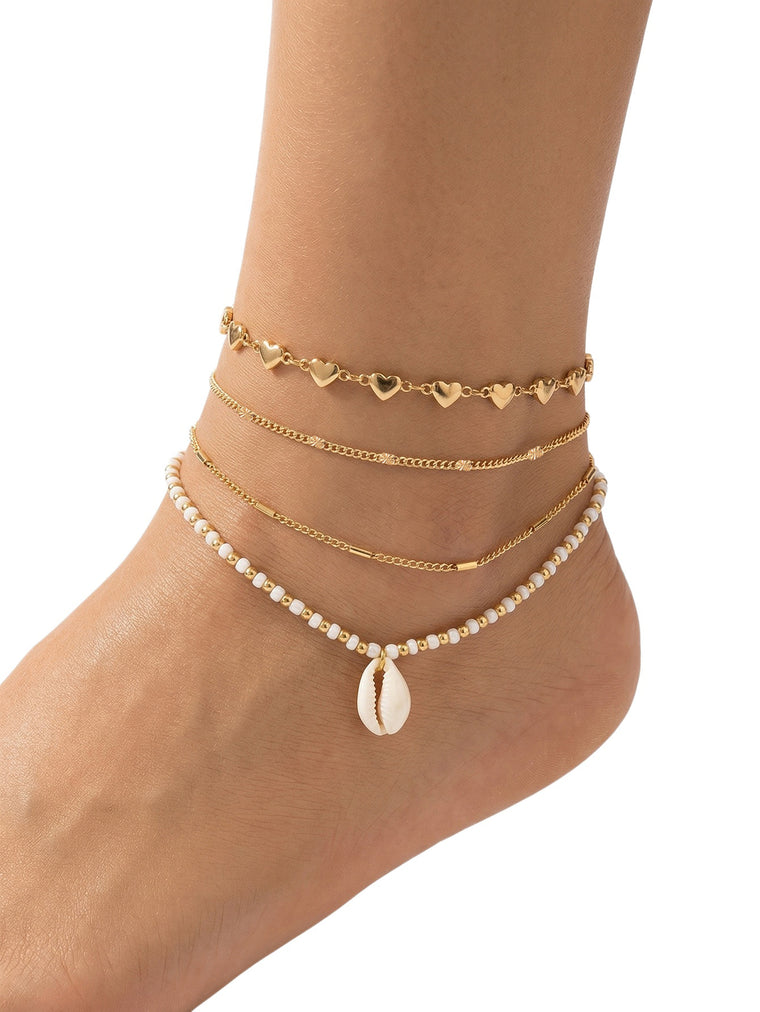 White Shell Heart Anklet Set with zinc alloy details | JL7357-01 | image 2