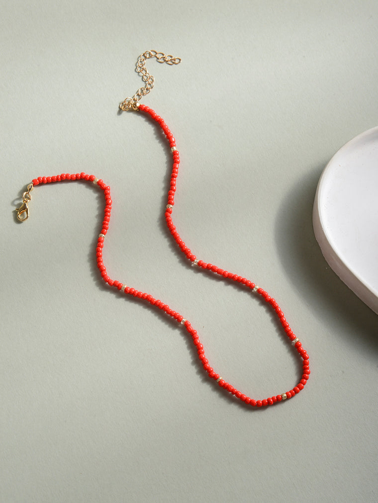 Red Glass Beaded Necklace with glass beads | NA576-01 | image 2