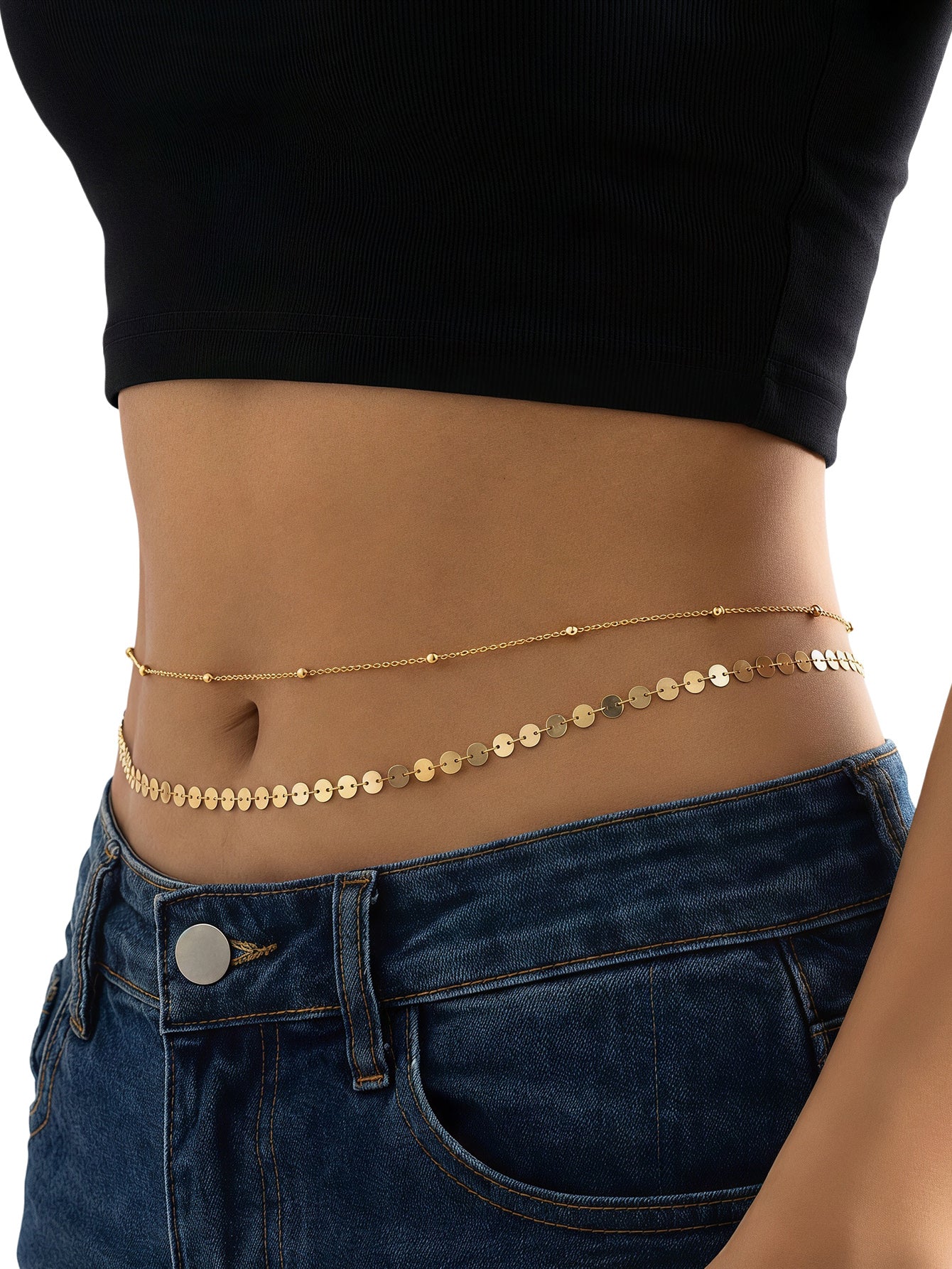 Gold-Tone Sequin Bead Waist Chain Set with iron details | BCN0826-02 | image 2