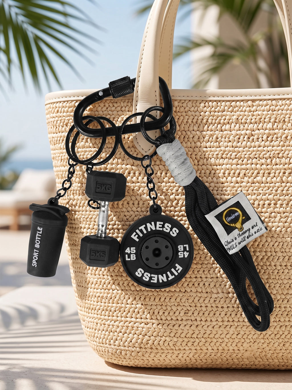 Black fitness keychain set with braided cord | KCA085-04 | image 2