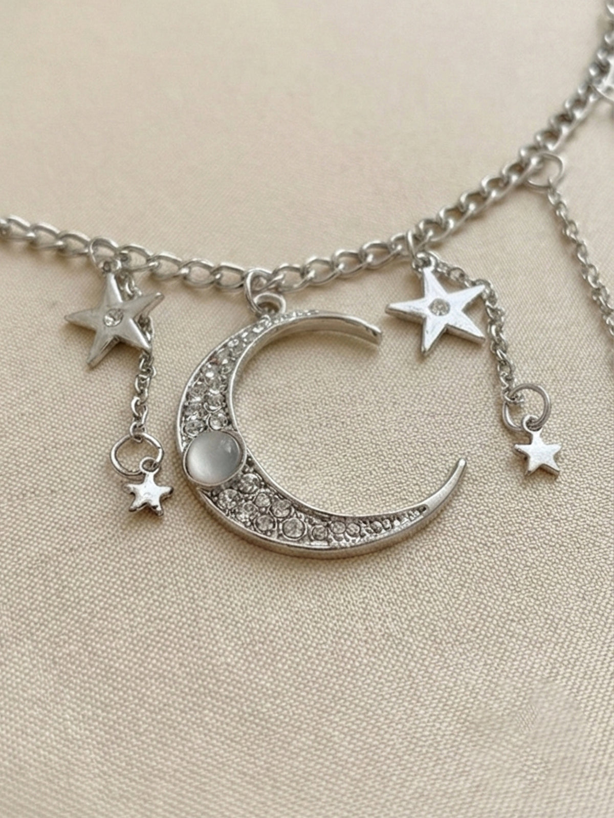 Silver-Tone Moon Pendant Necklace with zinc-alloy hardware | NA474-02 | image 2