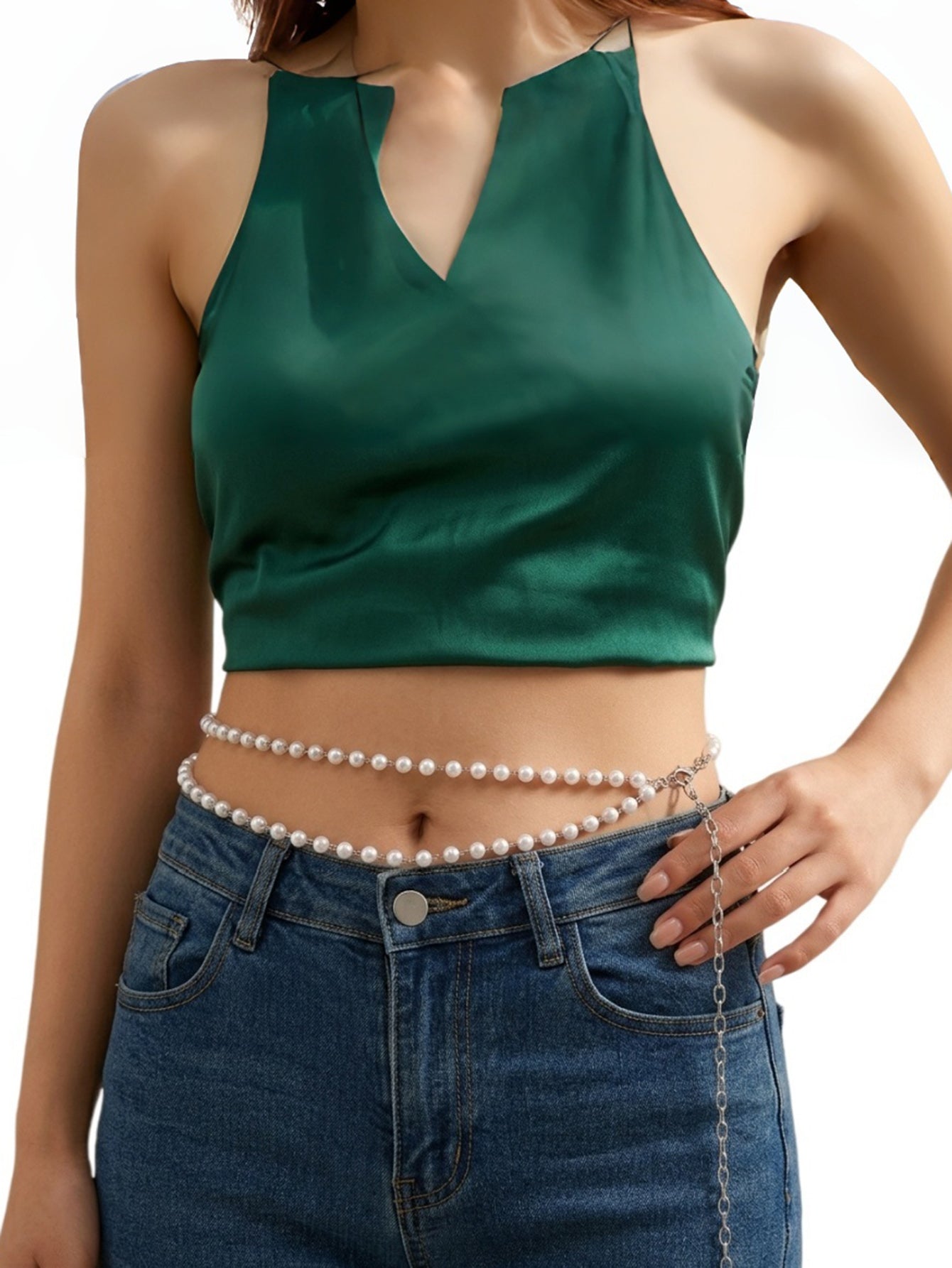 Silver-Tone Faux Pearl Waist Chain with zinc-alloy and plastic details | BCN0262-02 | image 2