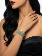 Teal braided three-piece bracelet set with adjustable pull cords | BRA506-01 | image 2