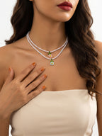 Blue Pink Floral Faux Pearl Necklace Set with glass details | NA564-02 | image 2