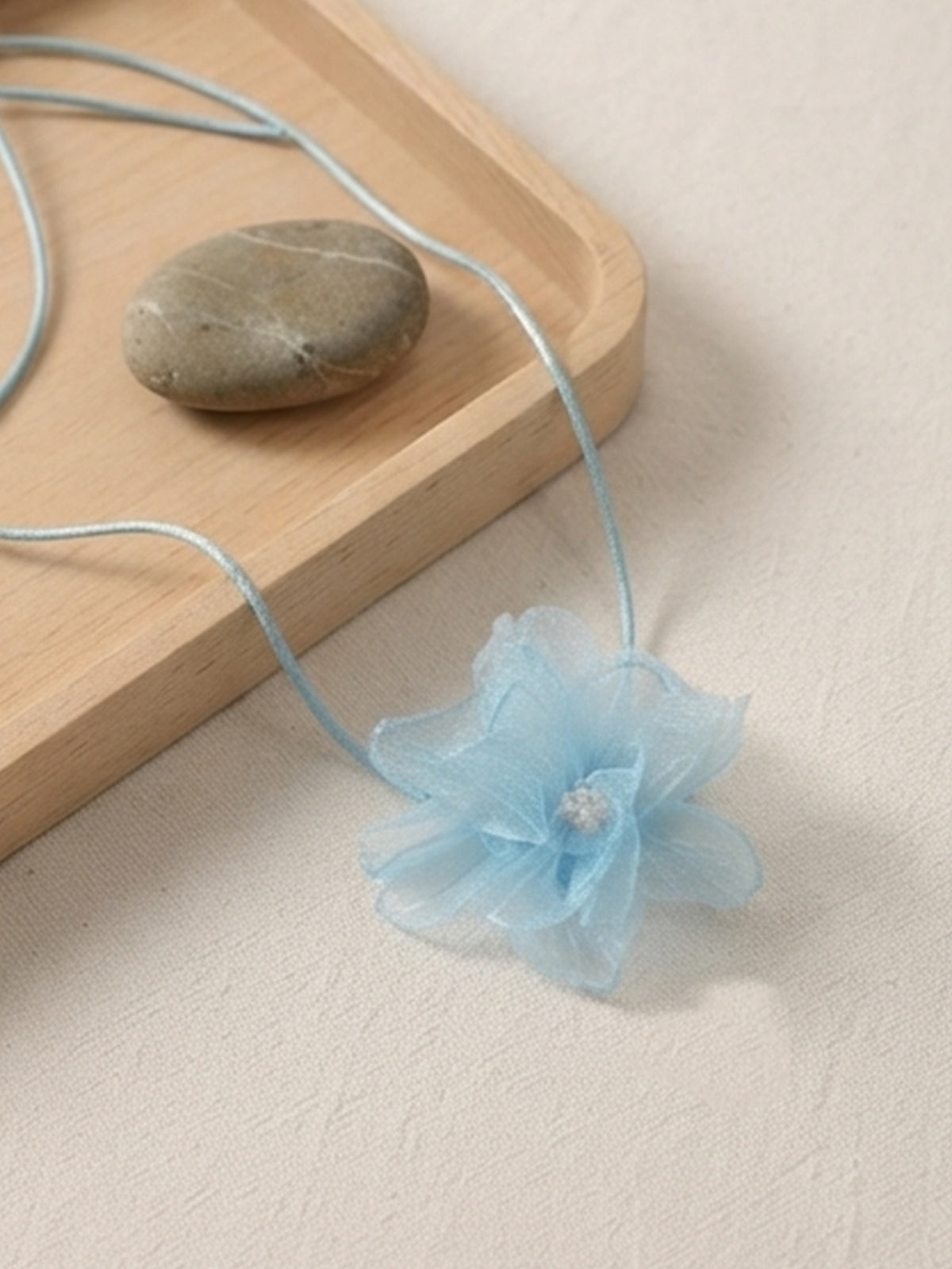 Blue Lace Flower Wrap Necklace with decorative fabric details | NA637-02 | image 2