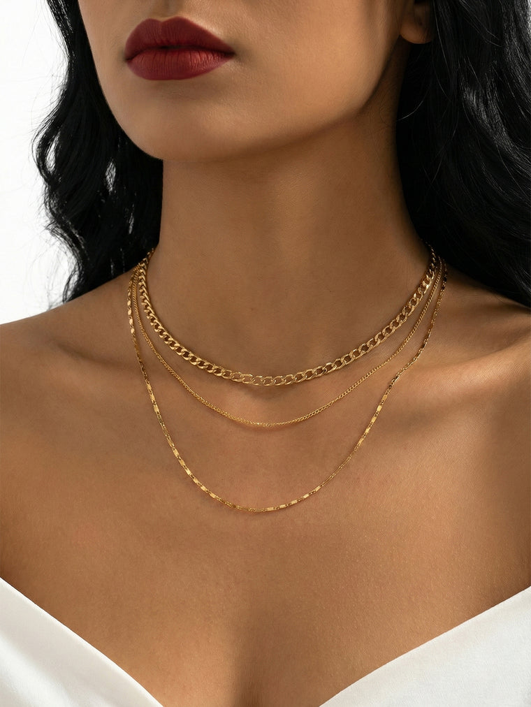 Triple Layer Chain Necklace with zinc-alloy hardware | NA497-01 | image 2