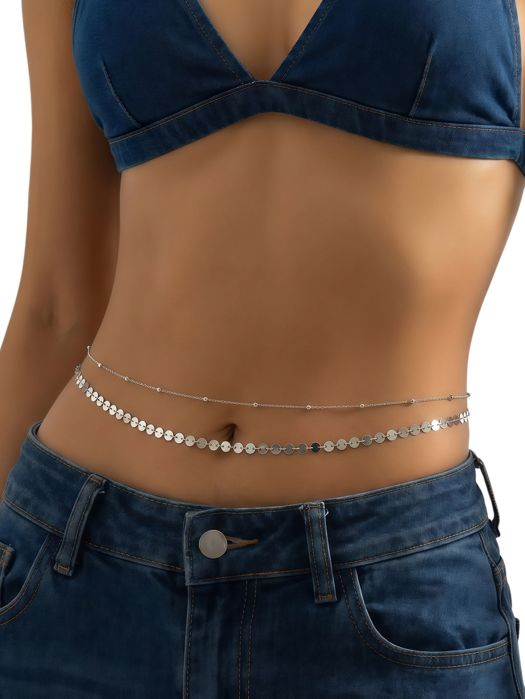 Silver-Tone Sequin Bead Waist Chain Set with stainless-steel details | BCN0826-01 | image 2