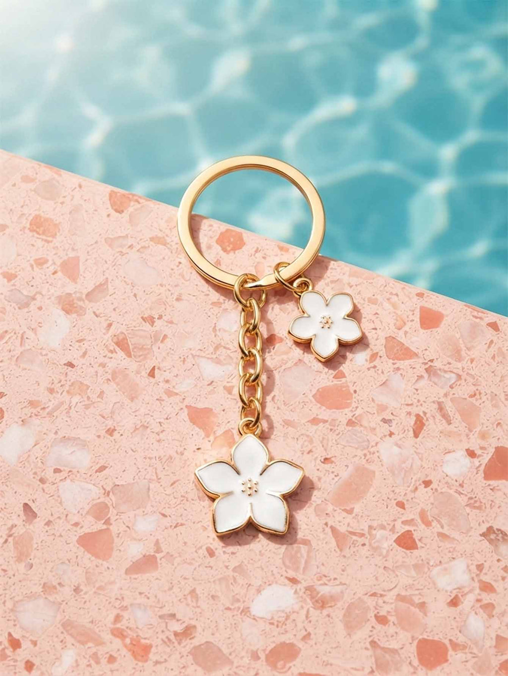 White cherry blossom keychain with floral accents | KCA070-11 | image 2