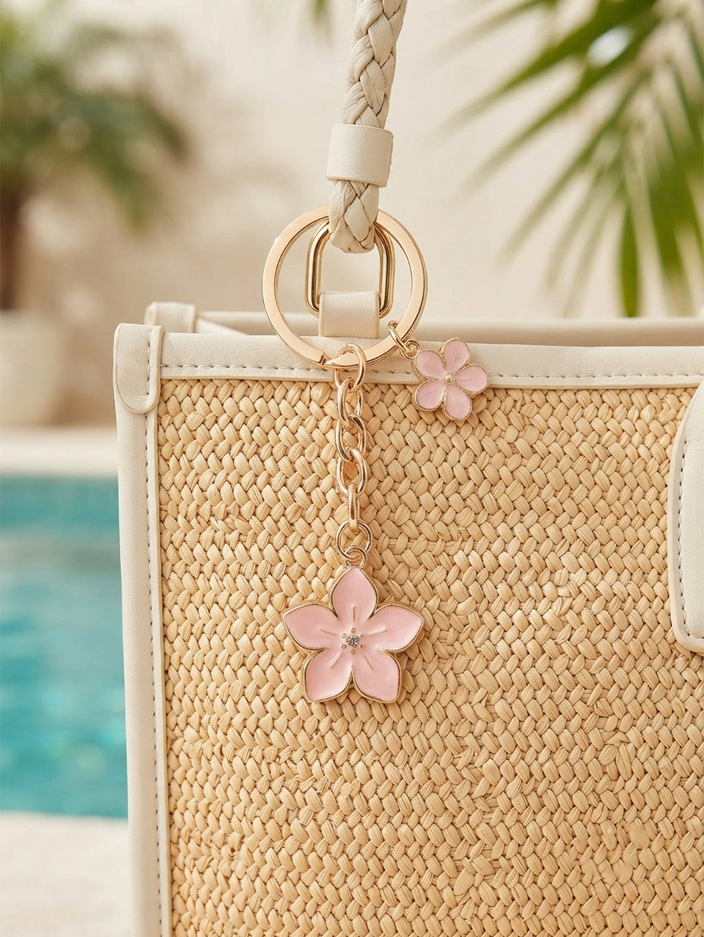 Pink cherry blossom keychain with floral accents | KCA070-10 | image 2