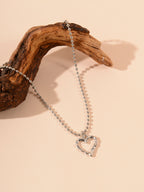 Silver-Tone Open Heart Pendant Necklace with zinc-alloy hardware | NA607-01 | image 2