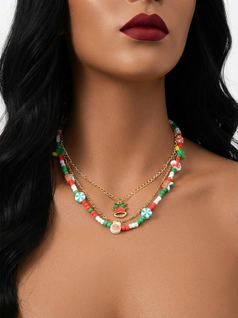 Christmas Bell Layered Bead Necklace with zinc-alloy hardware | NA722-03 | image 2