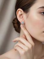 Blue square zircon stud earrings with copper setting | ERA640-01 | image 2