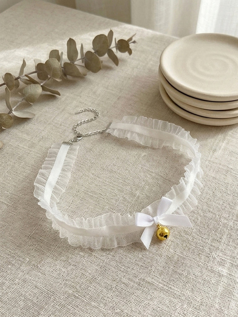 White Lace Bow Bell Choker with polyester fabric | NA873-02 | image 2