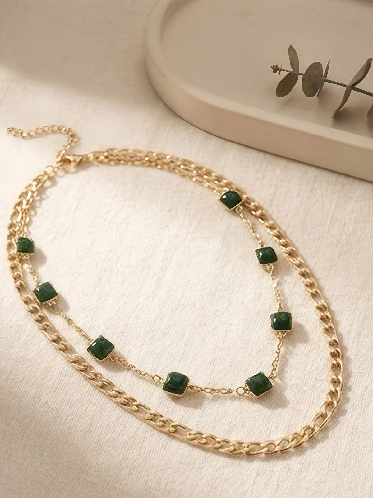 Green Zircon Layered Necklace with zinc-alloy hardware | NA463-01 | image 2