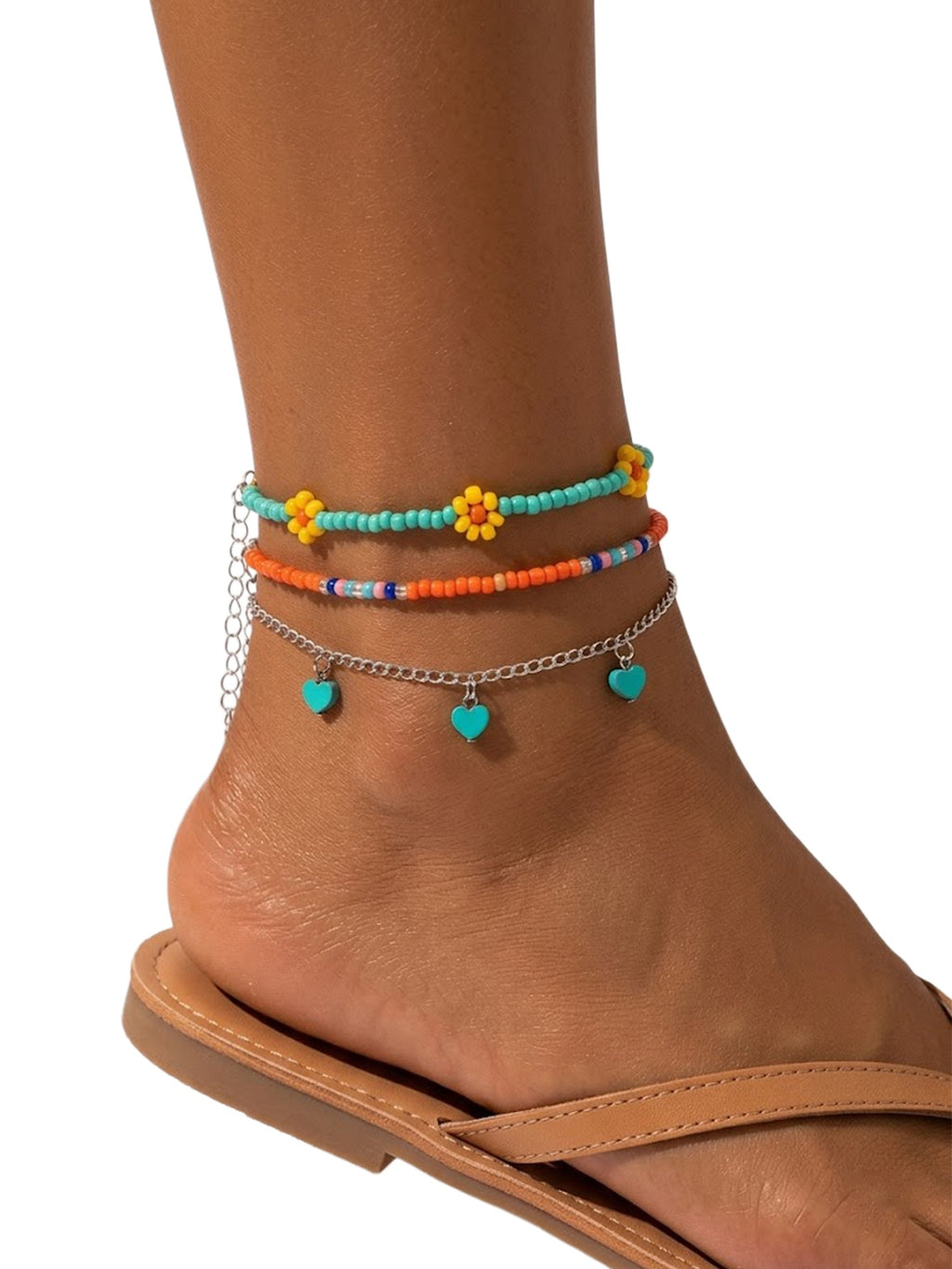Heart Bead Chain Anklet Set with zinc alloy details | JL7225-01 | image 2