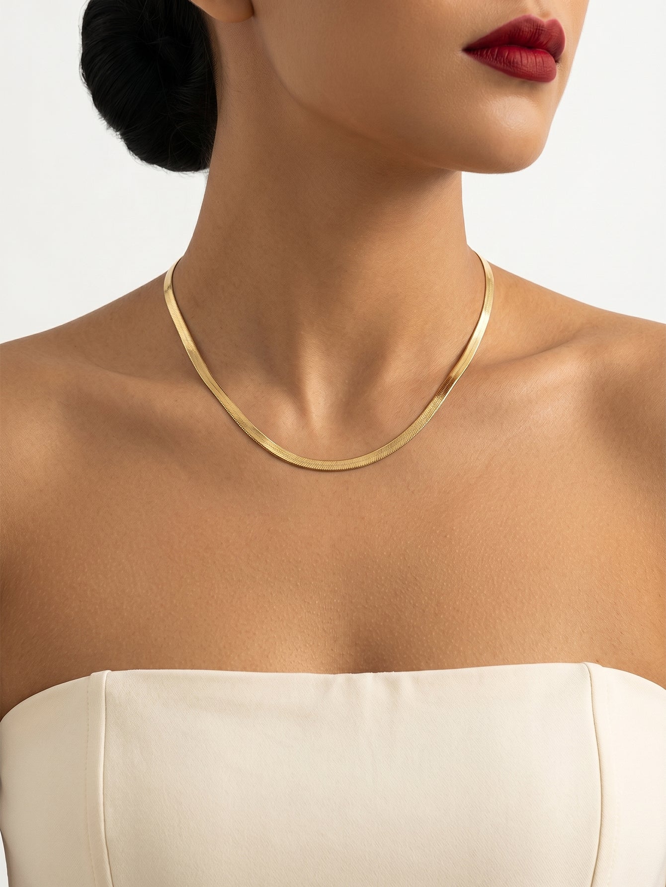 Gold-Tone Flat Snake Chain Necklace with iron hardware | NA893-01 | image 2