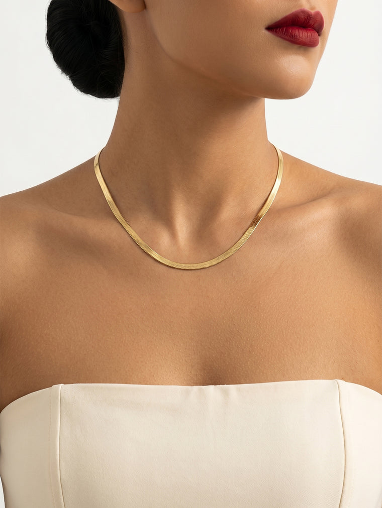 Gold-Tone Flat Snake Chain Necklace with iron hardware | NA893-01 | image 2