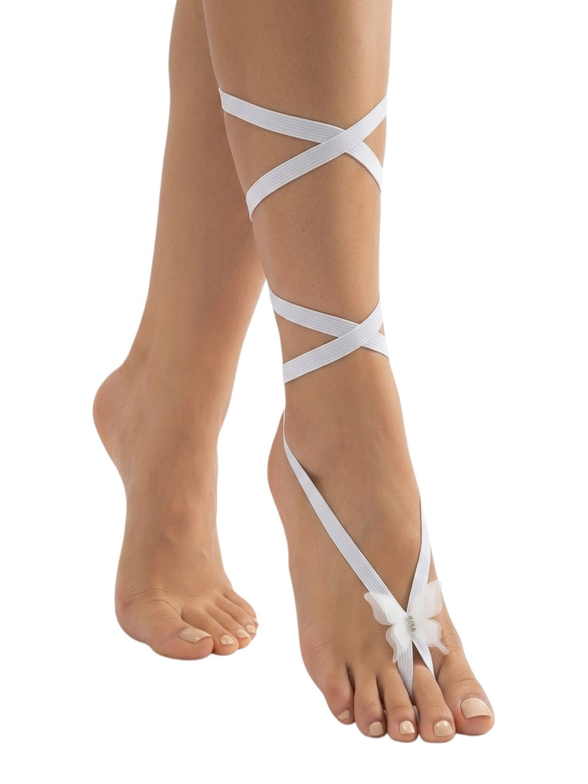 White Butterfly Wrap Anklet with elastic band details | JL7409-01 | image 2