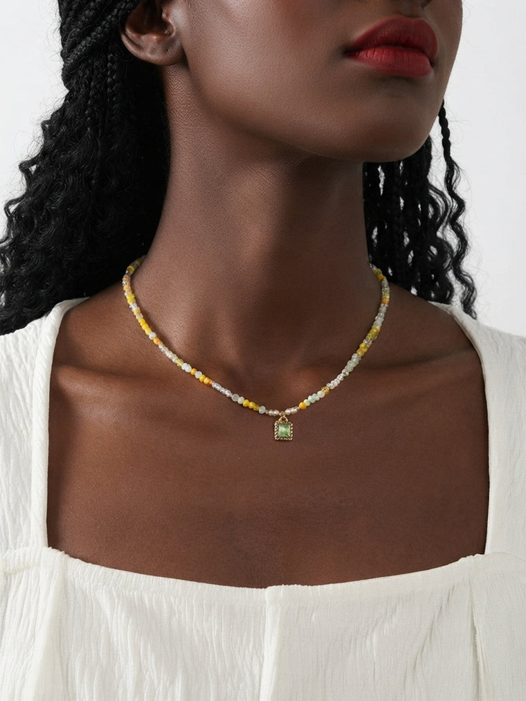 Yellow Green Square Pendant Necklace with plastic components | NA561-02 | image 2
