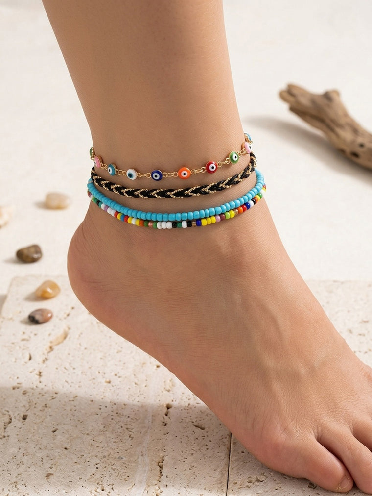 Evil Eye Beaded Anklet Set with zinc alloy details | JL7339-01 | image 2