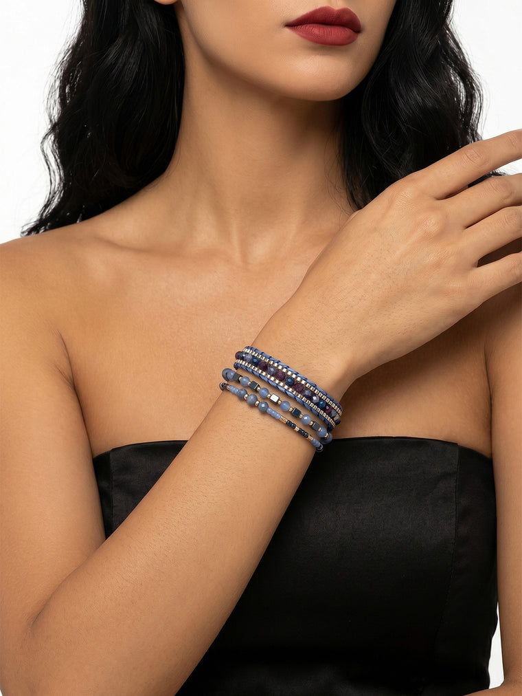 Blue braided three-piece bracelet set with adjustable pull cords | BRA512-01 | image 2