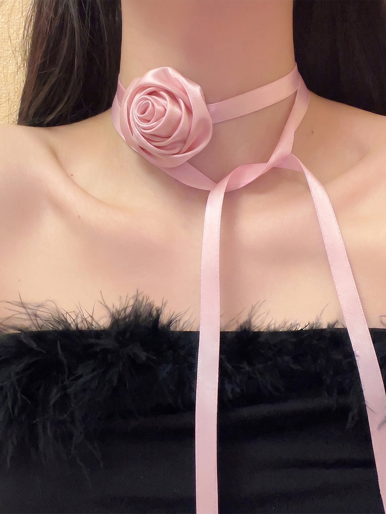 Satin Rose Wrap Necklace with polyester fabric | NA918-01 | image 3