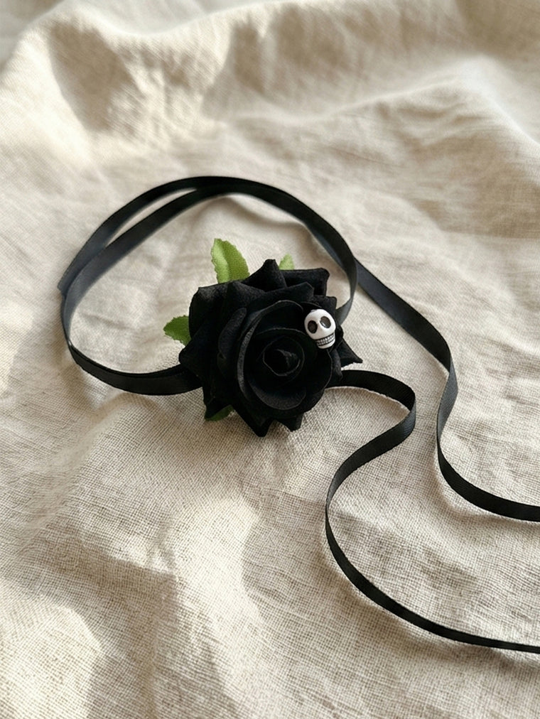 Black Rose Skull Ribbon Necklace with polyester fabric | NA708-01 | image 3