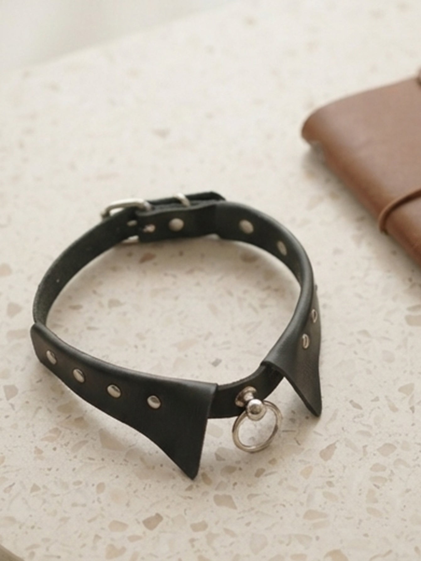 Black Leather Ring Necklace with leather | NA685-01 | image 3