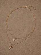 Gold-Tone Leaf Starfish Layered Necklace with zinc-alloy hardware | NA466-01 | image 3