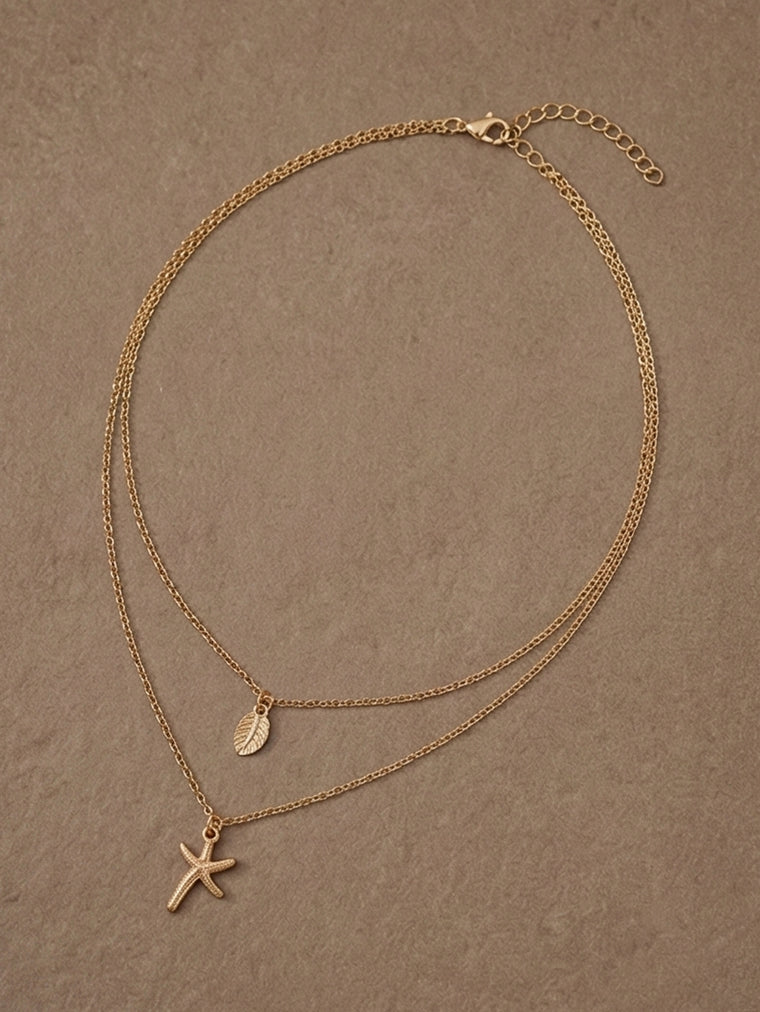 Gold-Tone Leaf Starfish Layered Necklace with zinc-alloy hardware | NA466-01 | image 3