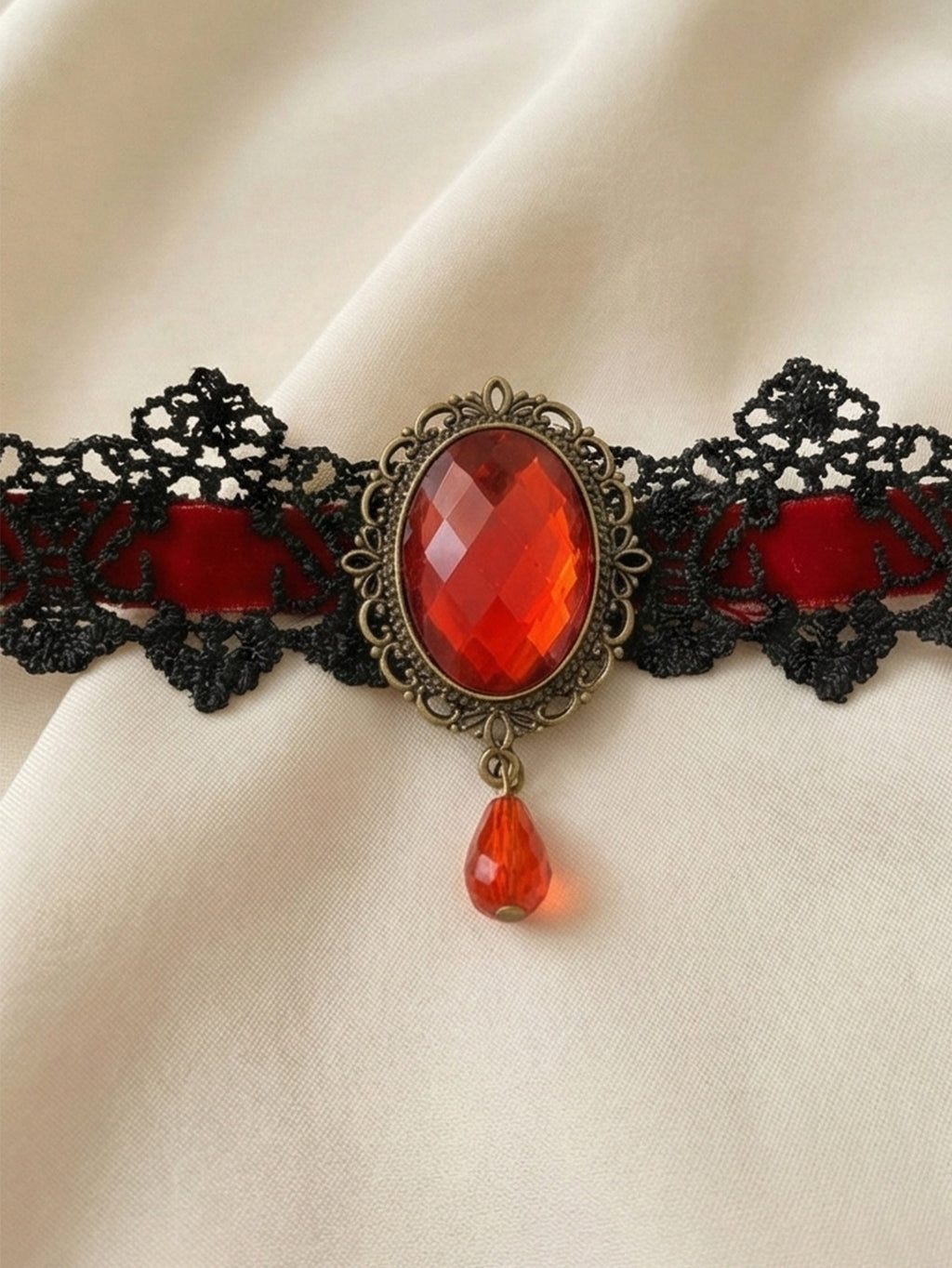 Red Gem Lace Choker with polyester fabric | N3004RED | image 3
