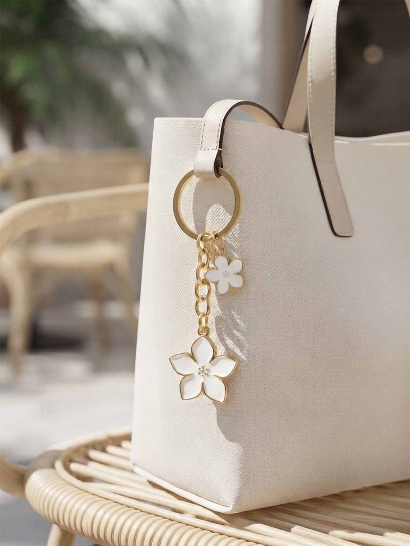 White cherry blossom keychain with floral accents | KCA070-11 | image 3
