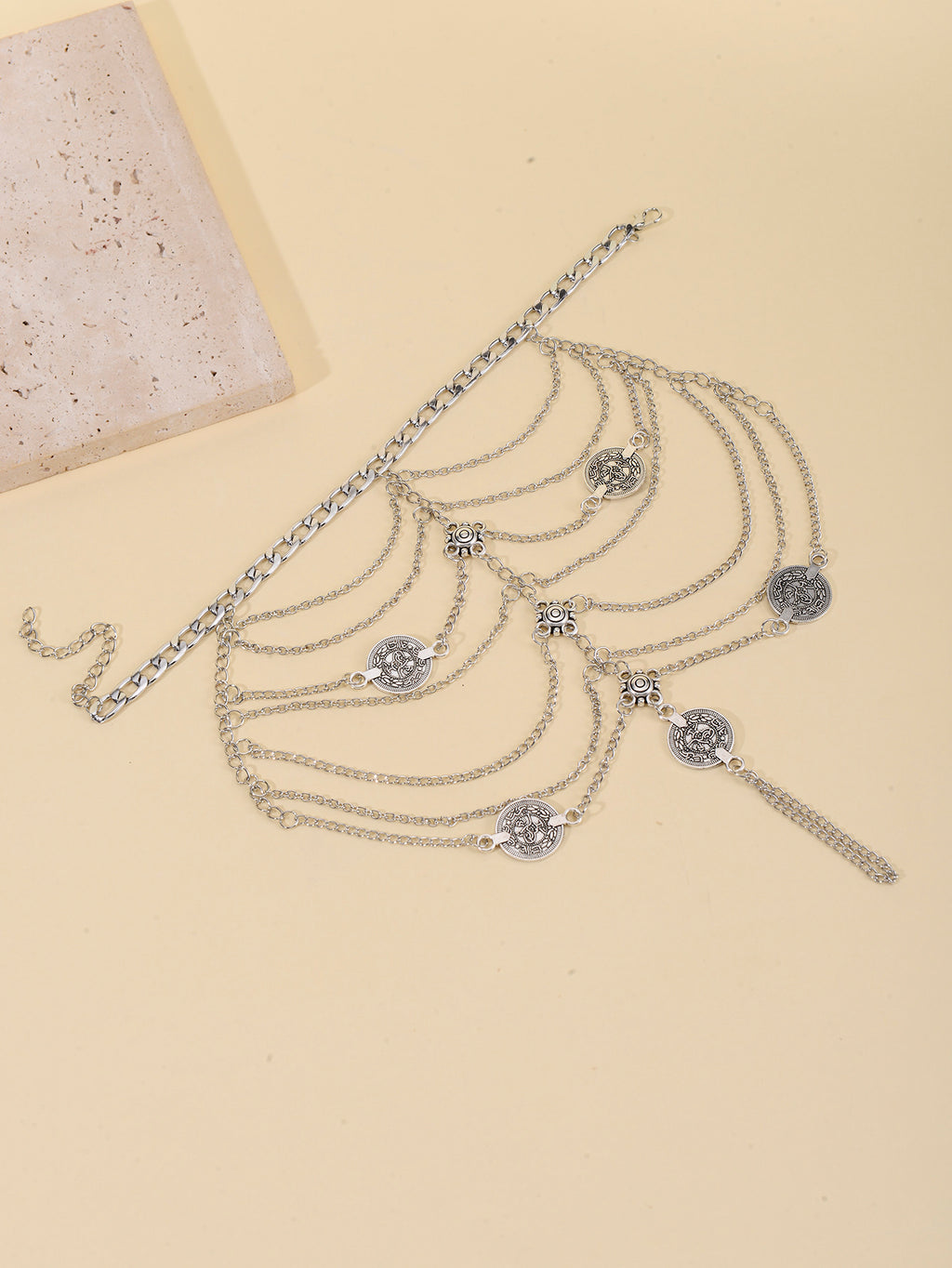 Silver-Tone Coin Layered Toe Anklet with zinc alloy details | JL7331-01 | image 3