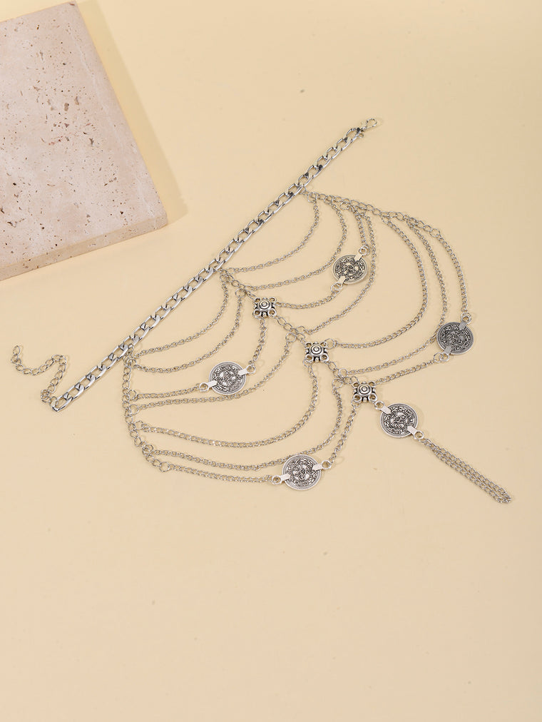 Silver-Tone Coin Layered Toe Anklet with zinc alloy details | JL7331-01 | image 3