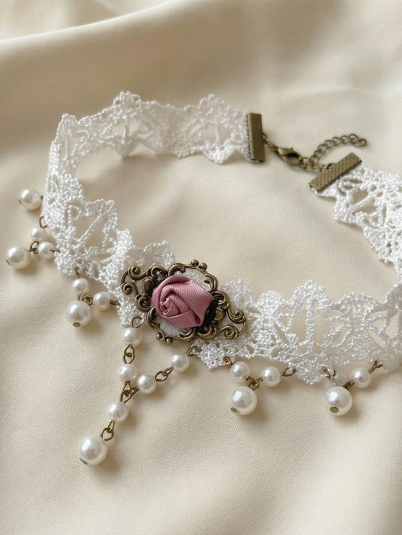 White Lace Choker with polyester fabric | N3056 | image 3