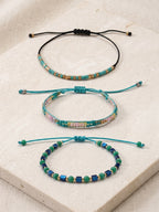 Green braided three-piece bracelet set with adjustable pull cords | BRA507-01 | image 3