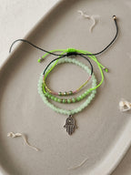 Green braided three-piece bracelet set with adjustable pull cords | BRA579-01 | image 3