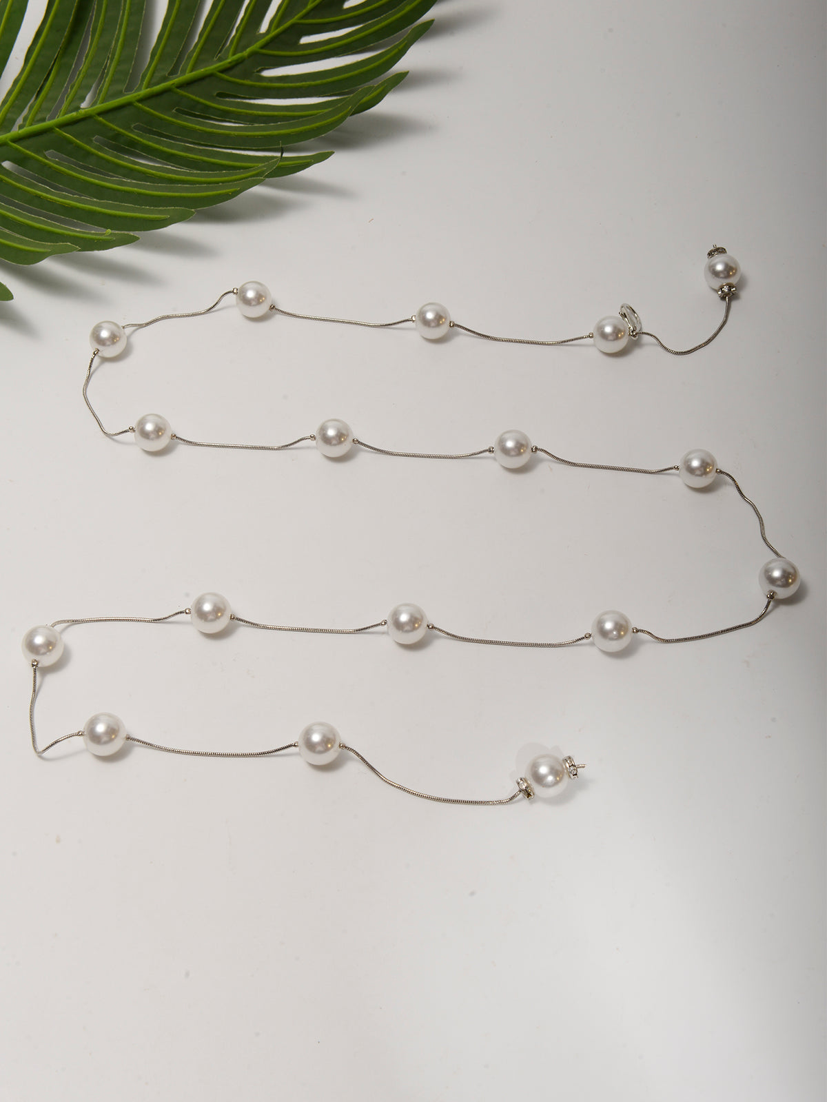 Silver-Tone Fine Faux Pearl Waist Chain with faux pearl details | BCN0267-02 | image 3