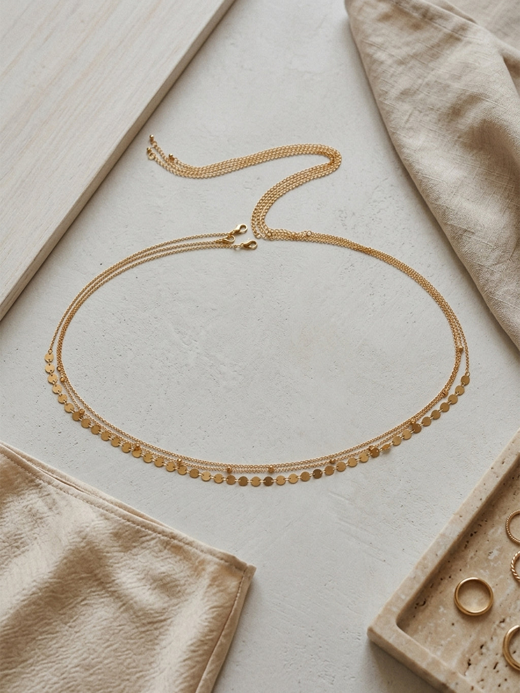 Gold-Tone Triple-Layer Sequin Waist Chain Set with zinc-alloy details | BCN0827-01 | image 3