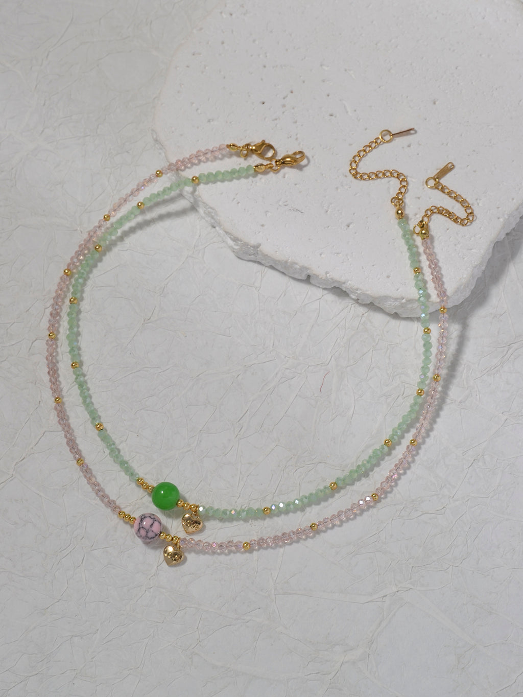 Pink Green Faux Crystal Necklace Set with glass details | NA566-01 | image 3