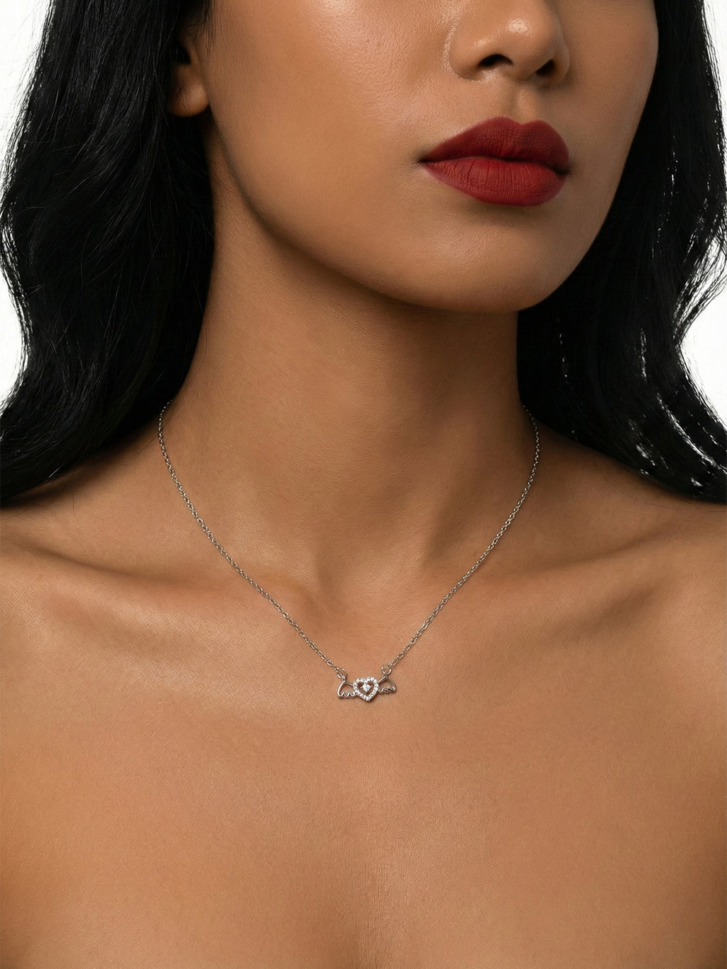 Silver-Tone Cupid Heart Necklace with zinc-alloy hardware | NA585-03 | image 3
