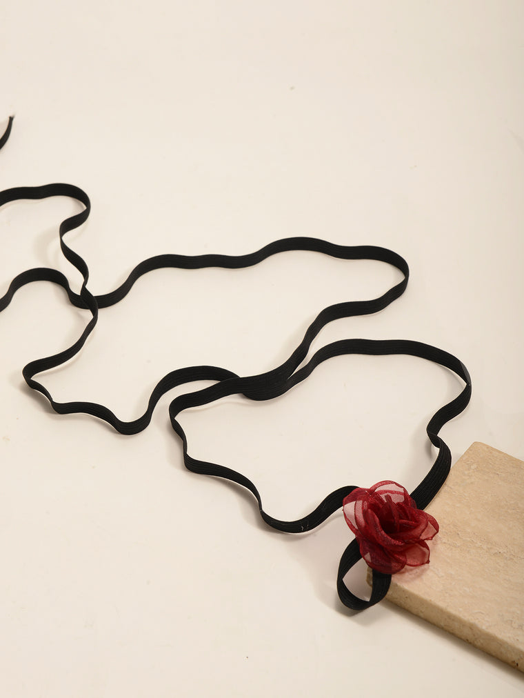 Red Lace Flower Wrap Anklet with elastic band details | JL7404-01 | image 3