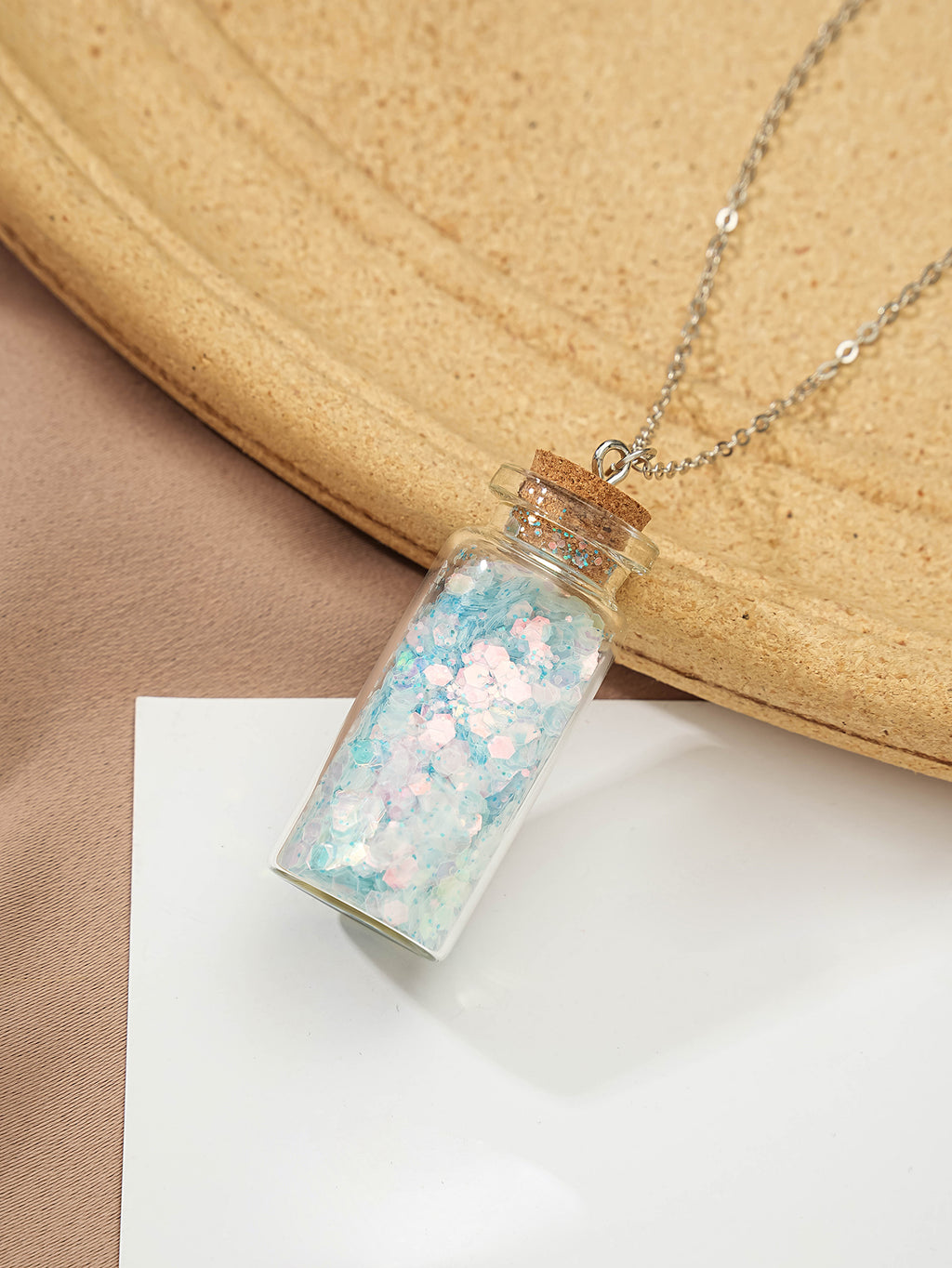Blue Glass Bottle Pendant Necklace with glass details | NA910-01 | image 3