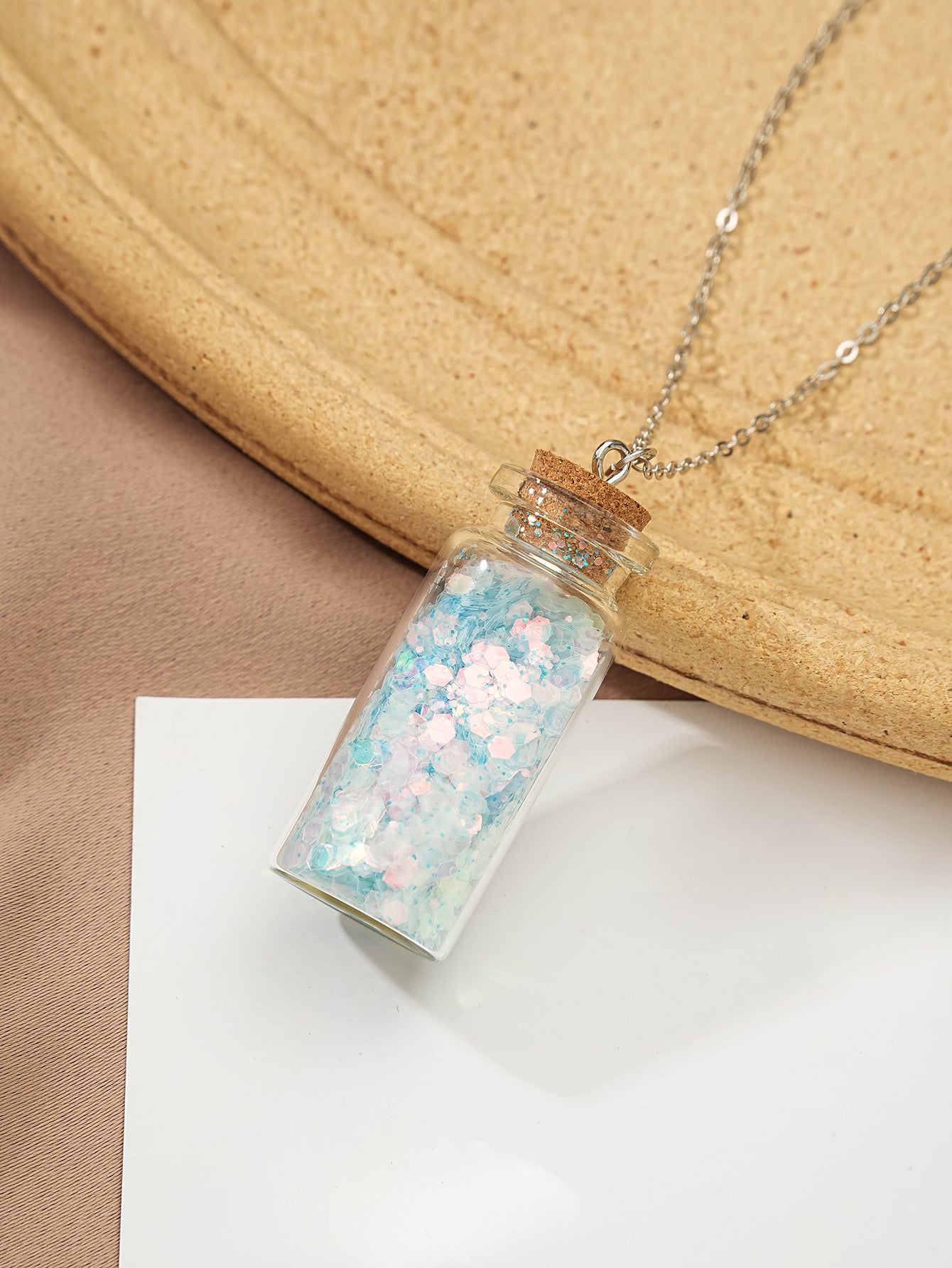 Blue Glass Bottle Pendant Necklace with glass details | NA910-01 | image 3